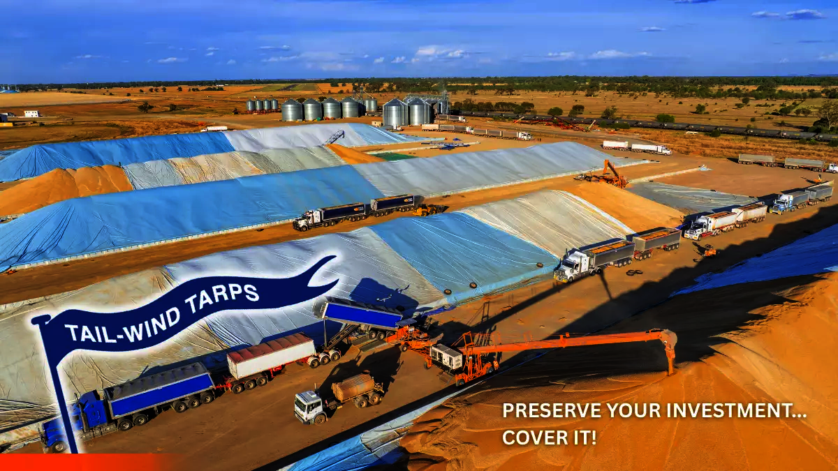 A grain storage site in Coonamble, NSW, using Ellis and Sons grain bunker tarps