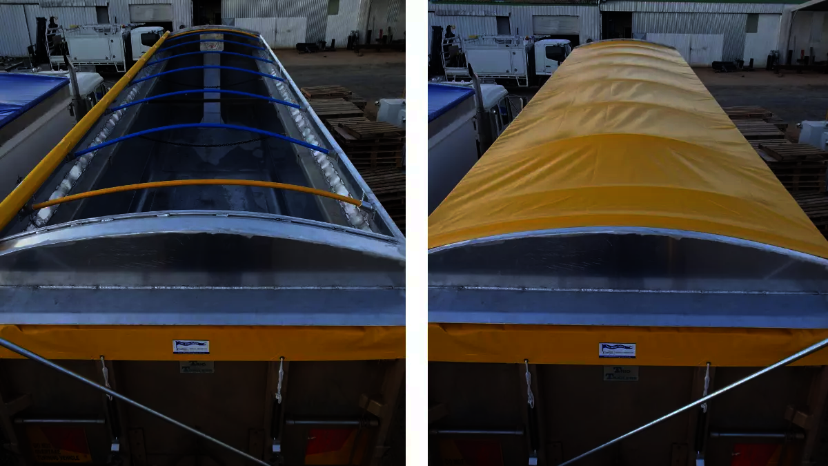 A roll-over tarp system with an aluminium pelmet fitted by Ellis and Sons Group for Elliot Shannon