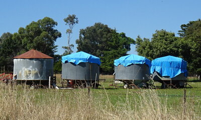Round field bins with octagonal tarp covers