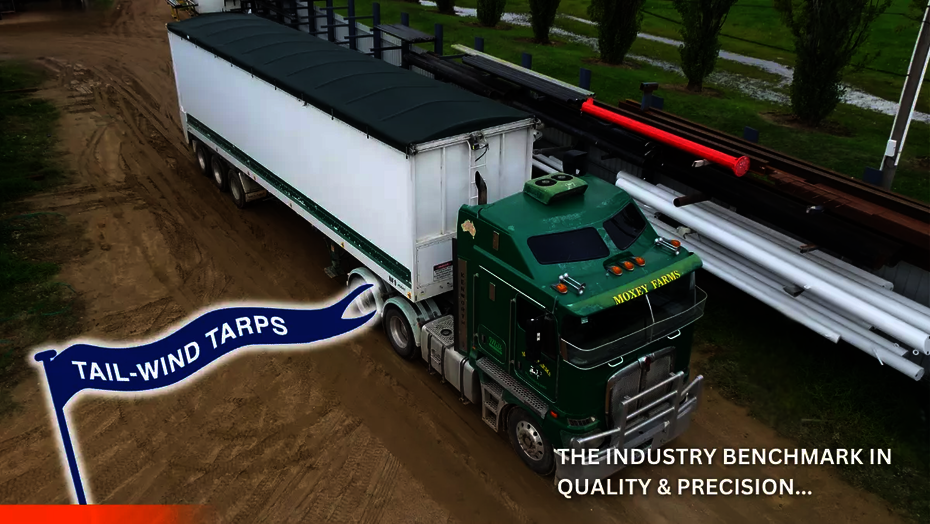A Moxey Farms truck with a retractable tarp manufactured and installed by Ellis and Sons Group