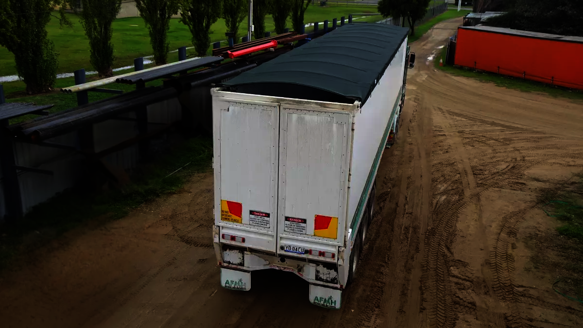 A heavy duty retractable tarp system by Ellis and Sons Group for Moxey Farms, Gooloogong NSW