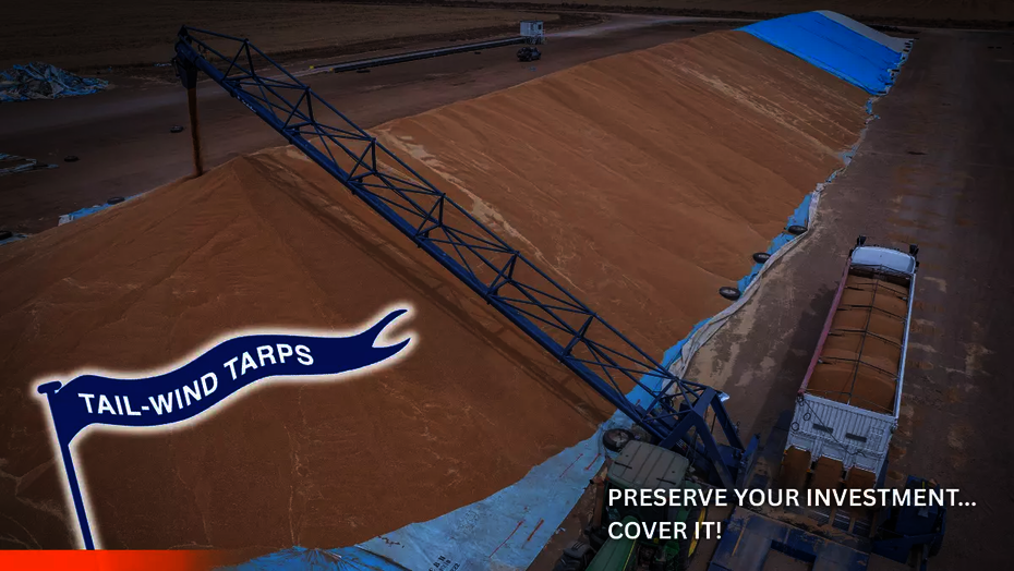 An Ellis & Sons Group grain bunker tarp in Boolcarroll, NSW, near Narrabri, NSW.