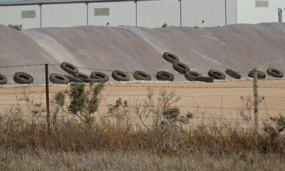 Fumigation cover being held down by tyres